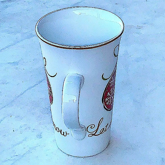222 FIFTH NATALA LET IT SNOW LATTE TALL MUG CUP PORCELAIN RED ORNAMENT NEW - Picture 4 of 5